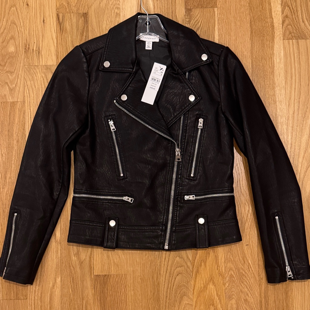 Topshop Moto Style Leather Jacket With Silver Accents